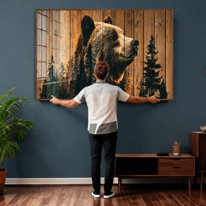 Rustic Bear Wall Art Canvas Print – Woodland Wildlife