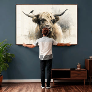 Abstract Highland Cow Wall Art Canvas Print, Rustic Farm