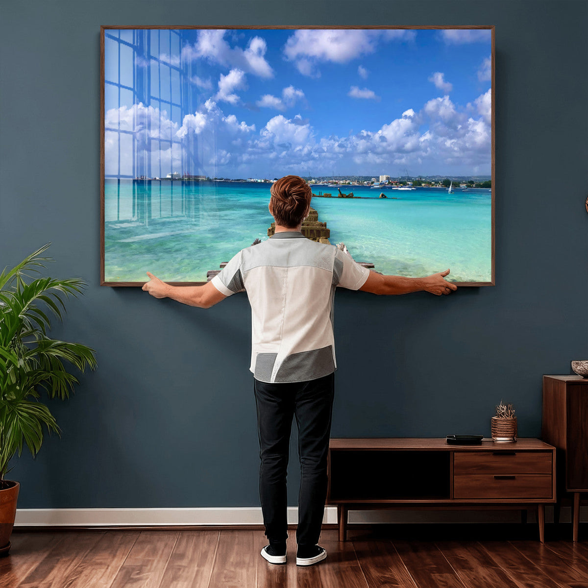 Caribbean Ocean Pier Seascape Wall Art Canvas Print,
