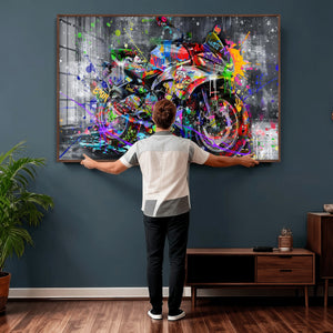 Graffiti Motorcycle Wall Art Canvas Print, Urban Street Art