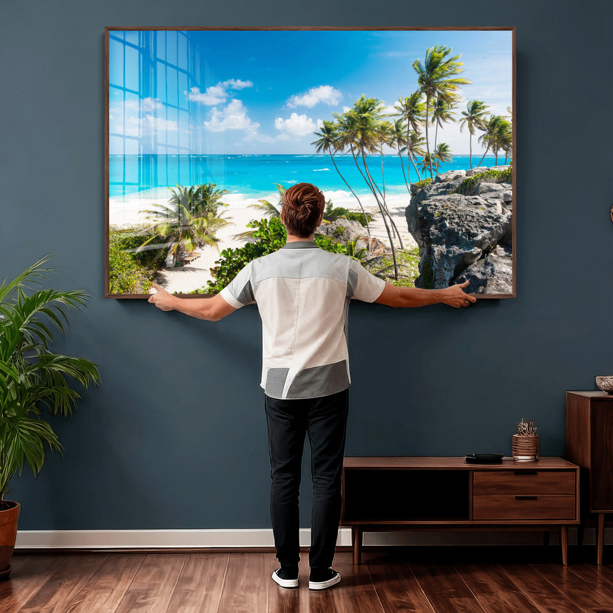 Tropical Beach Wall Art Canvas Print, Palm Tree Ocean