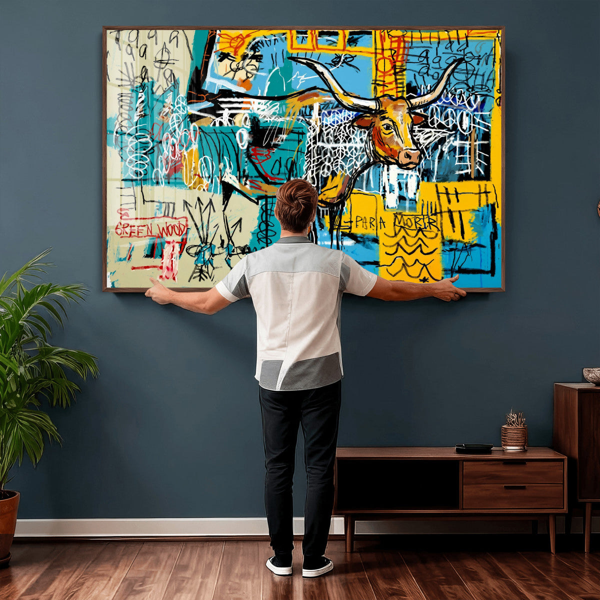 Basquiat Style Bird Bull Graffiti Wall Art Canvas Print,