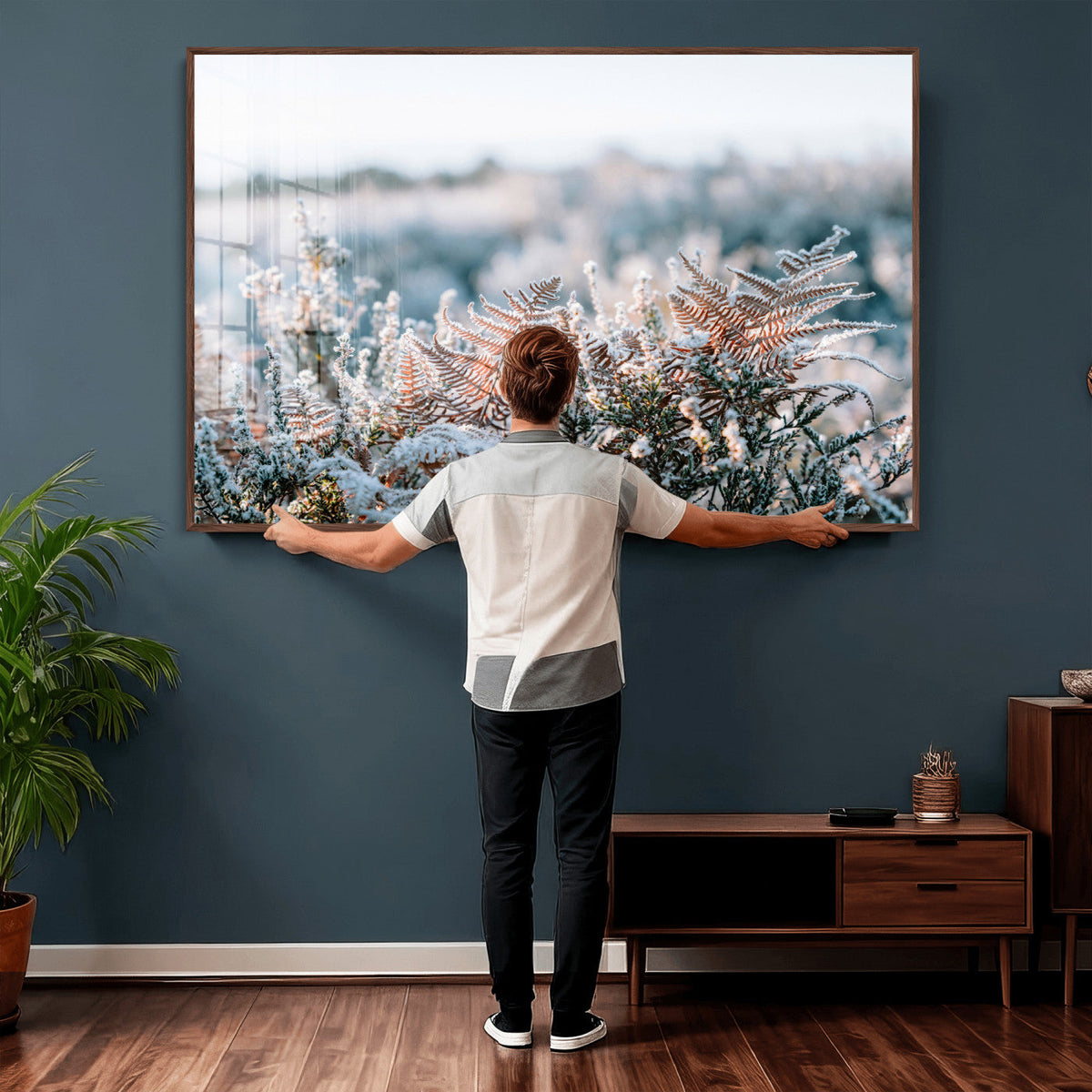 Frosted Fern Wall Art Canvas Print, Soft Winter Botanical