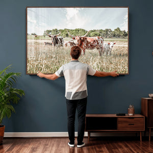 Texas Longhorn Cattle Wall Art Canvas Print, Rustic Ranch