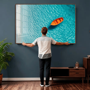 Minimalist Boat Wall Art Canvas Print, Aerial Sea Landscape