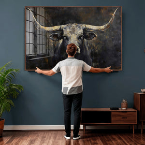 Rustic Longhorn Bull Wall Art Canvas Print – Vintage Western
