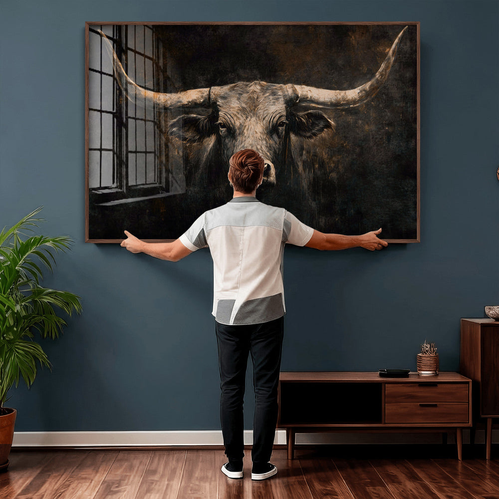 Vintage Longhorn Bull Wall Art Canvas Print – Rustic Western