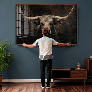 Vintage Longhorn Bull Wall Art Canvas Print – Rustic Western