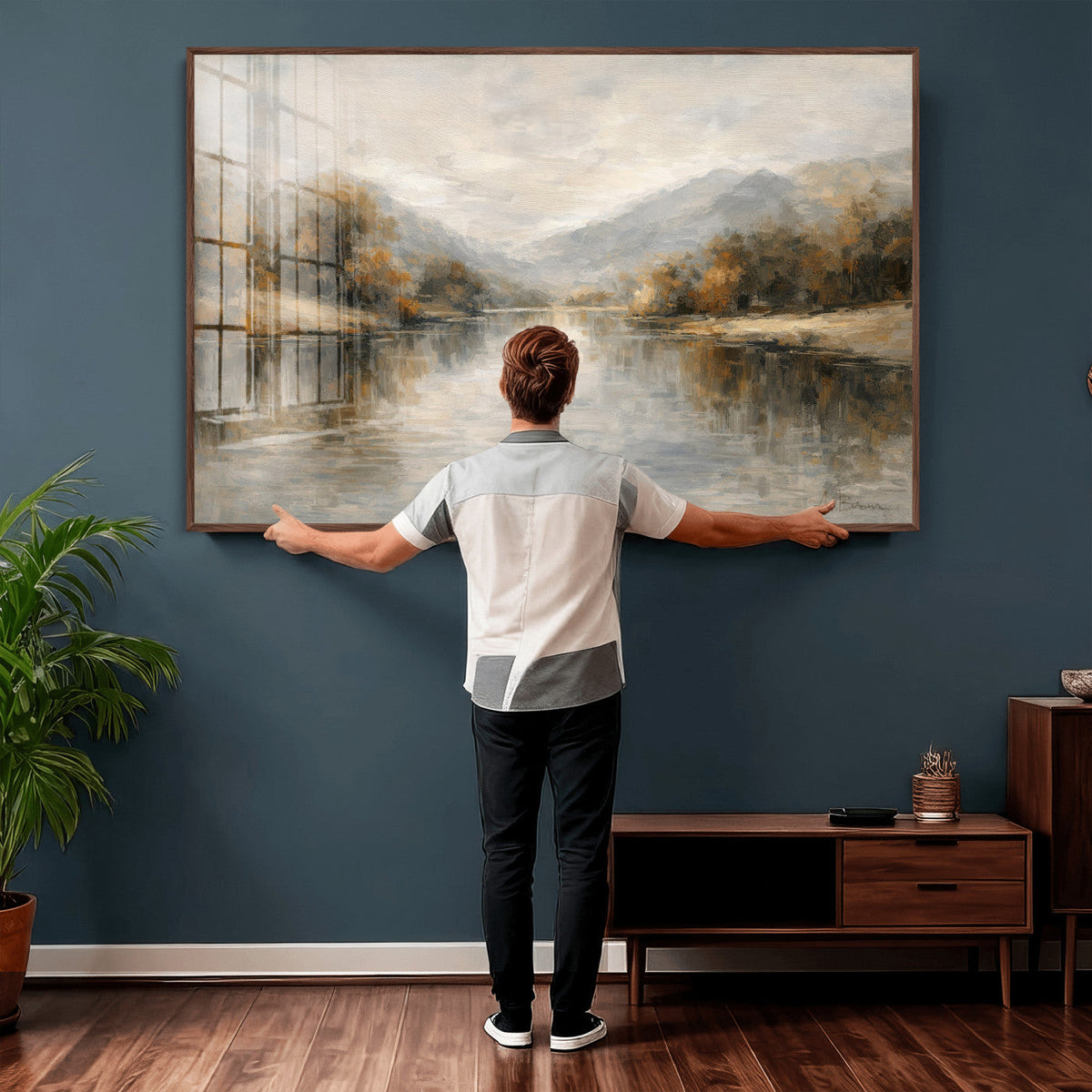Neutral Abstract River Landscape Wall Art Canvas Print