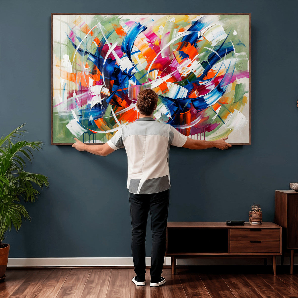 Geometric Abstract Wall Art Canvas Print, Orange Blue