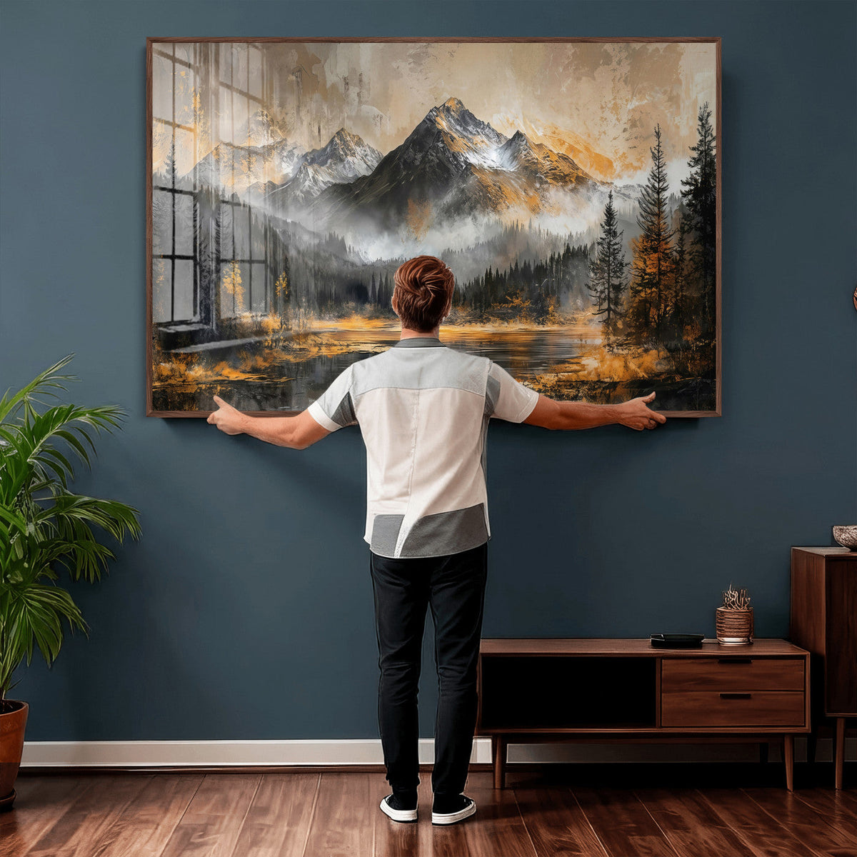 Mountain Lake Canvas Wall Art — Rustic Forest Landscape