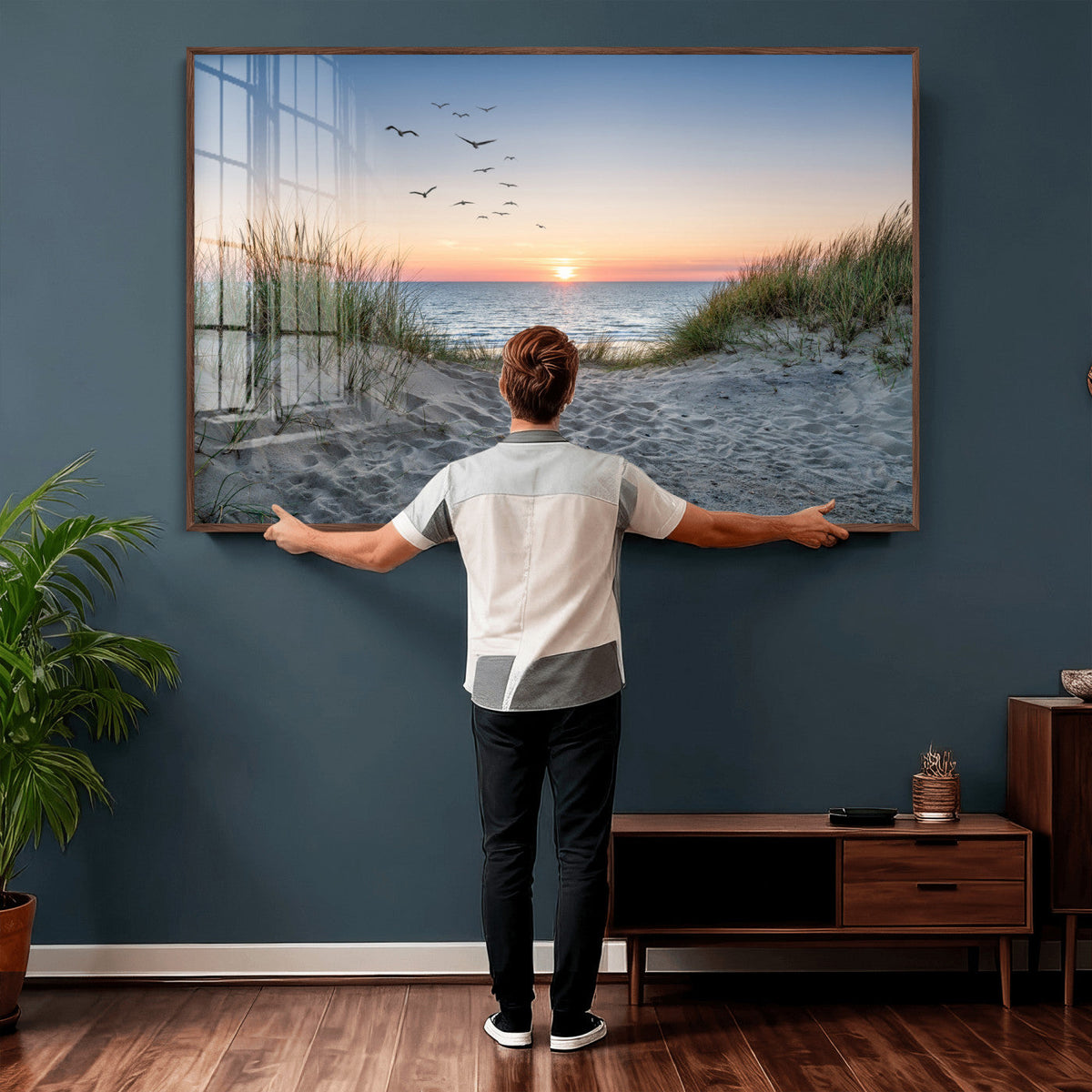 Sandy Dune Path Sunset Canvas Wall Art — Seagulls Beach
