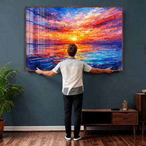 Colorful Knife Ocean Sunset Canvas — Orange Pink Teal