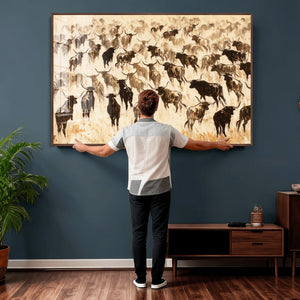 Texas Longhorn Sepia Canvas Wall Art, Western Cattle