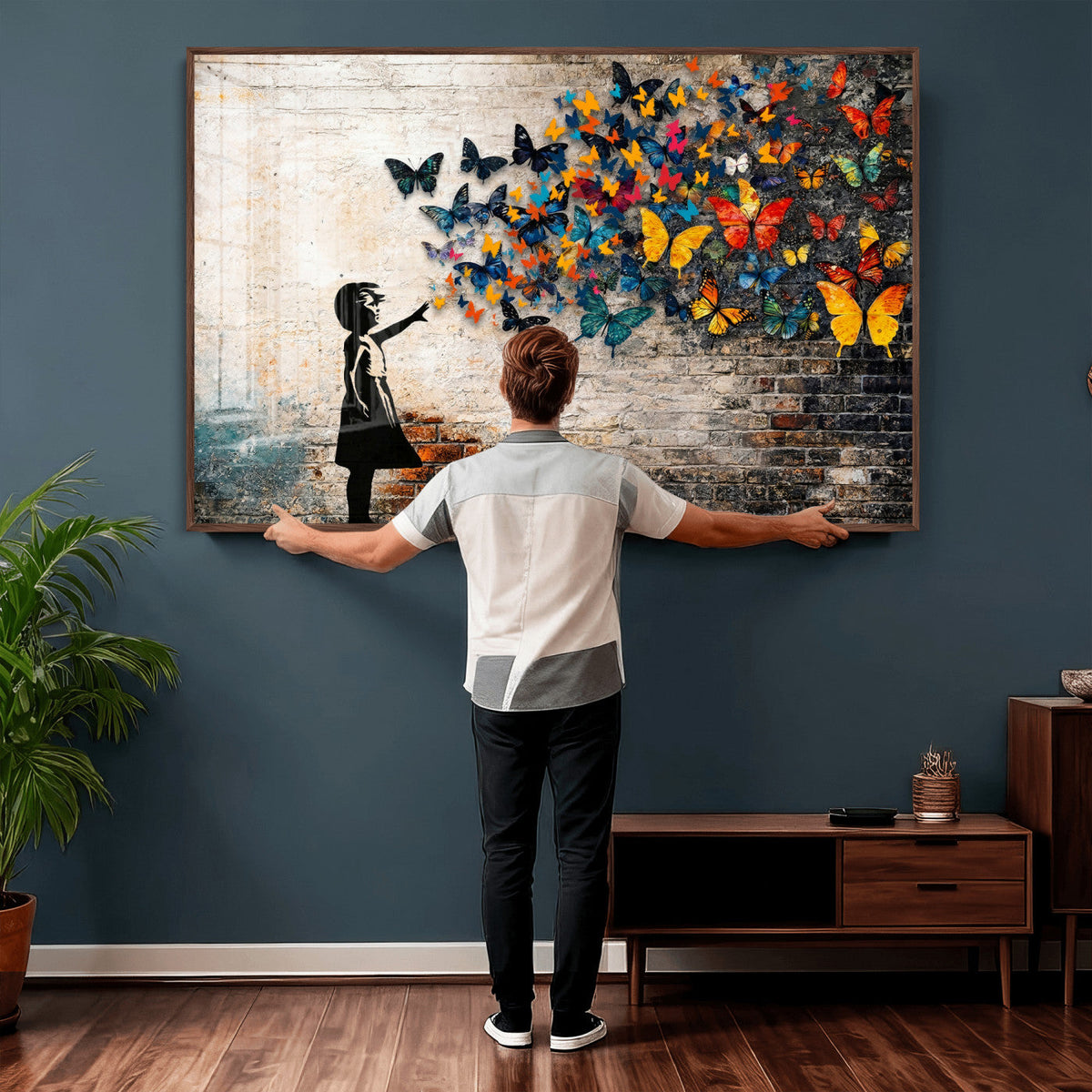 Banksy Graffiti Butterfly Girl Wall Art Canvas Print, Framed