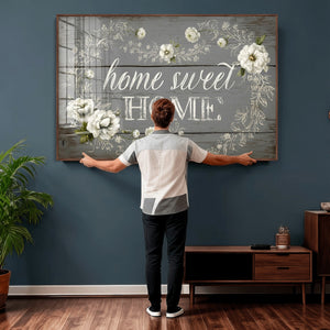 Home Sweet Home Wall Art Canvas Print, Floral Farmhouse