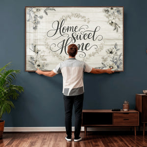 Home Sweet Home Wall Art Canvas Print, Floral Farmhouse