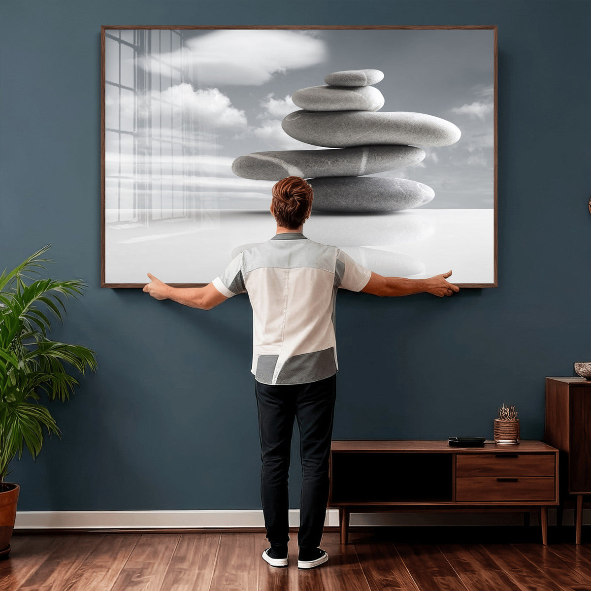 Zen Stone Wall Art Canvas Print, Balanced Rock Stack Framed