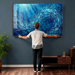 School of Fish Canvas Print | Blue Ocean Underwater Wall Art