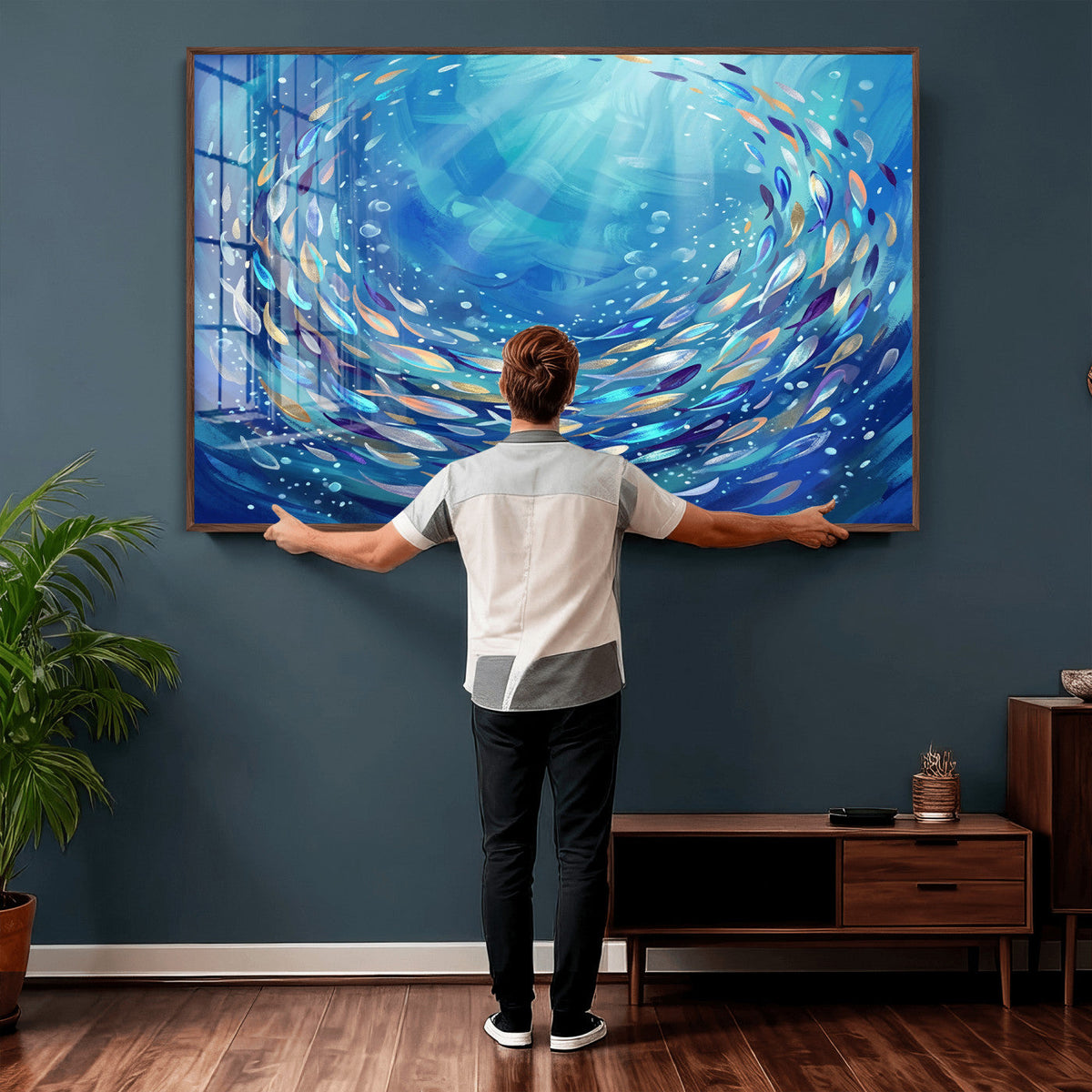School of Fish Canvas Print | Blue Ocean Underwater Wall Art