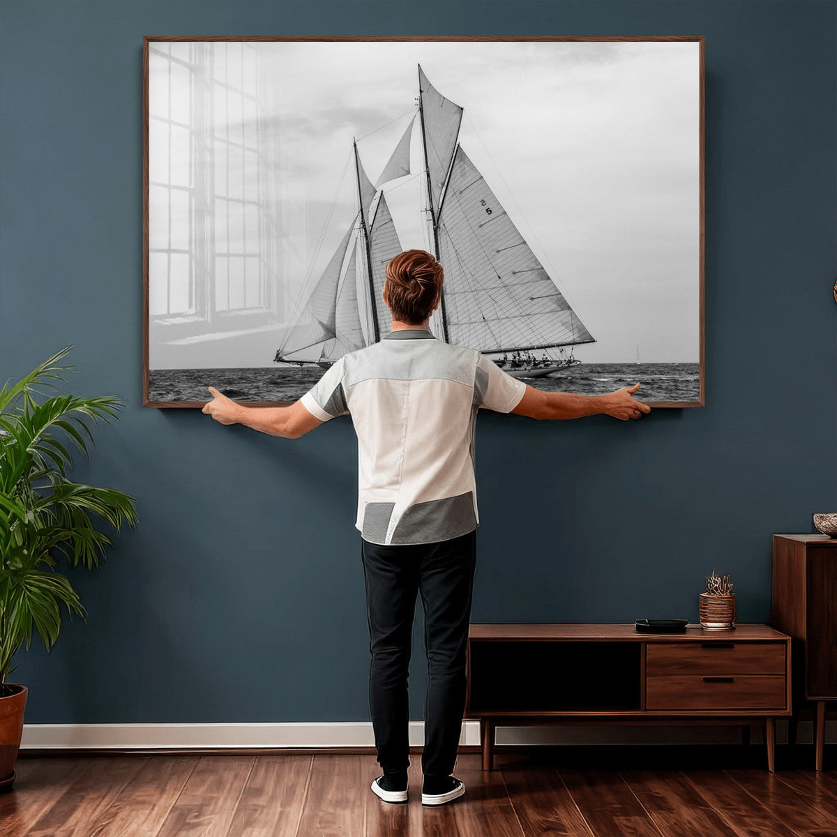 Vintage Sailboat Wall Art Canvas Print, Black and White
