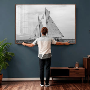 Vintage Sailboat Wall Art Canvas Print, Black and White