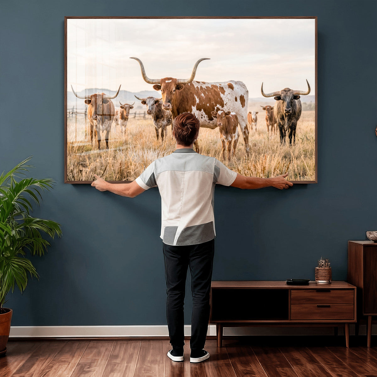 Texas Longhorn Canvas Wall Art, Rustic Farm Animal Photography Print, Farmhouse Country Decor, Western Ranch Art