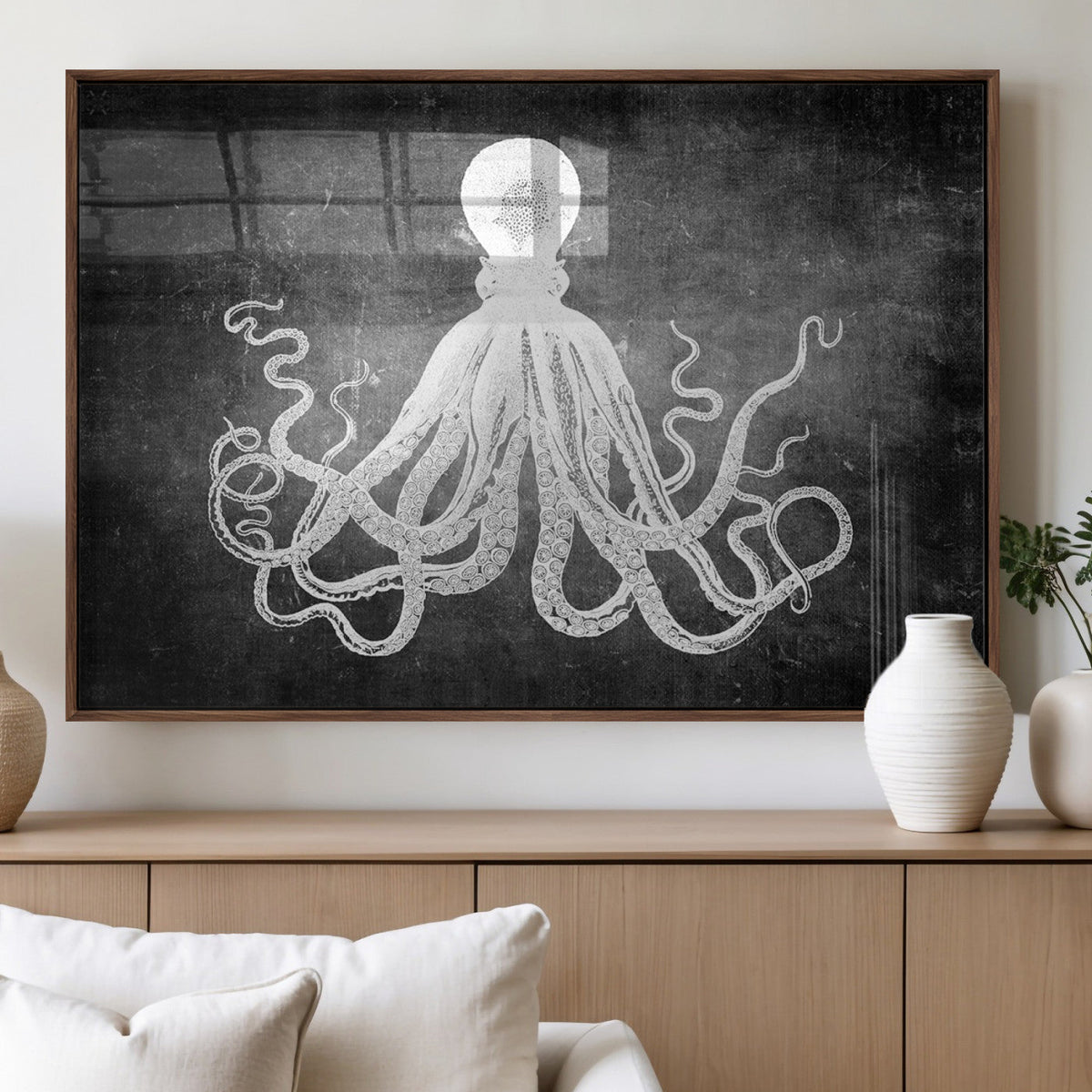 Black White Octopus Wall Art Canvas Print