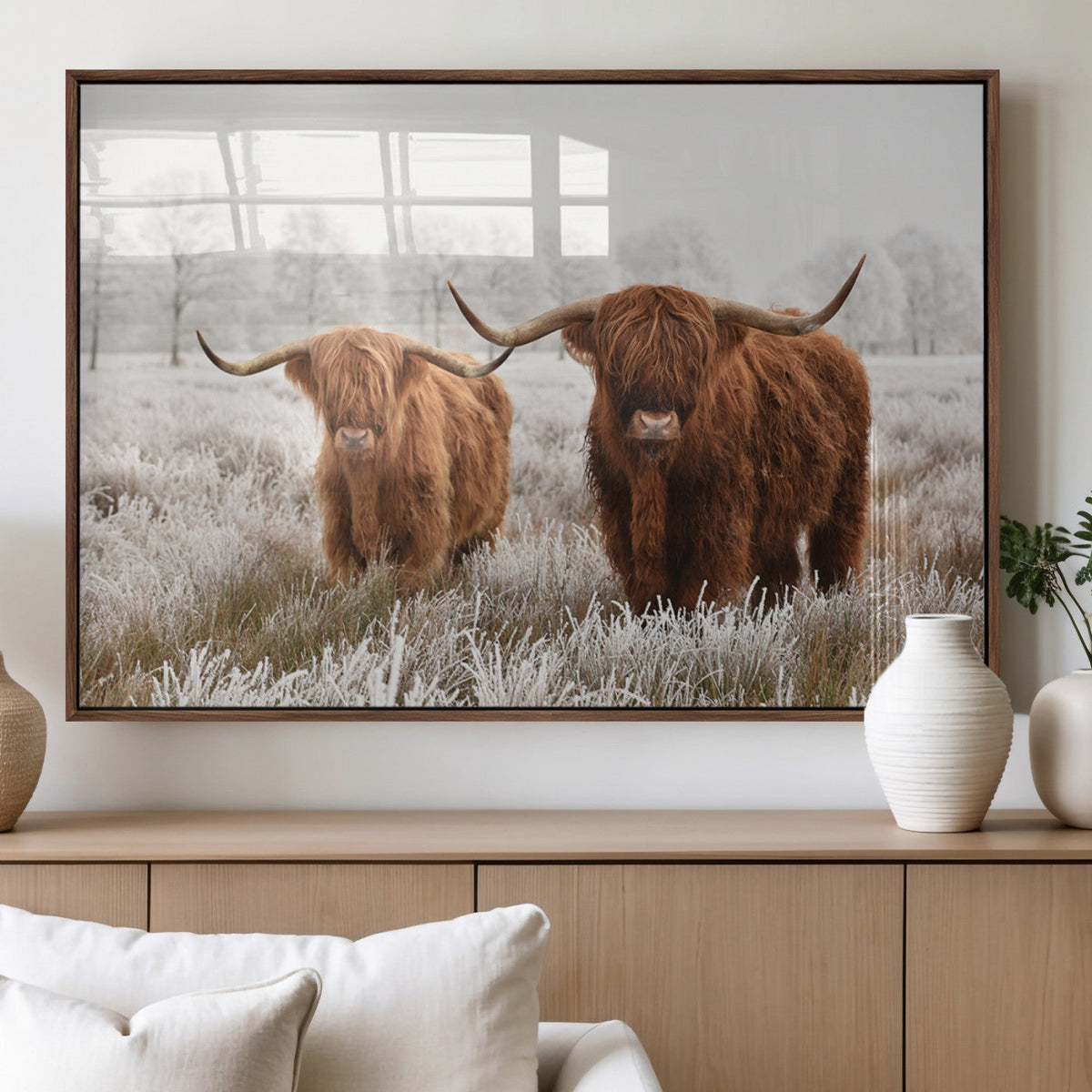 Longhorn Cattle Wall Art Canvas Print, Framed Farmhouse