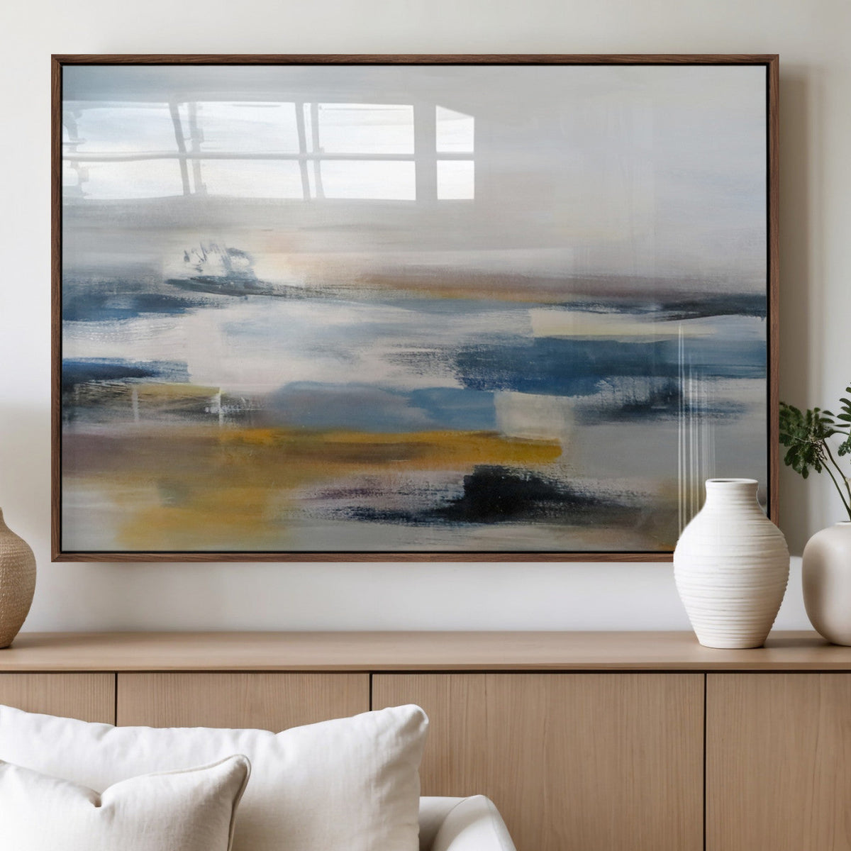 Abstract Landscape Wall Art Canvas | 3 Panel Modern Blue,