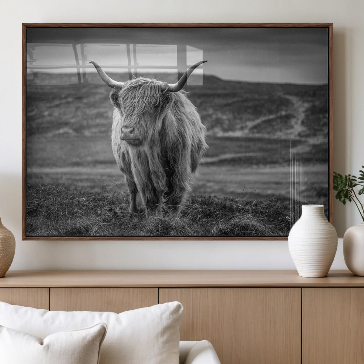 Fluffy Cattle Wall Art Print, Highland Cow Canvas, Framed