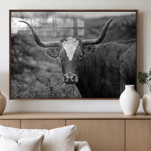 Western Home Wall Art Canvas Print, Framed Texas Longhorn