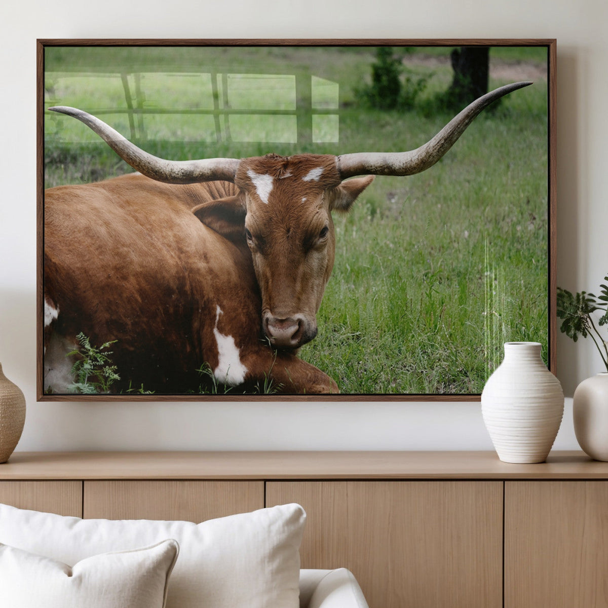 Longhorn Cow Animal Wall Art Canvas Print