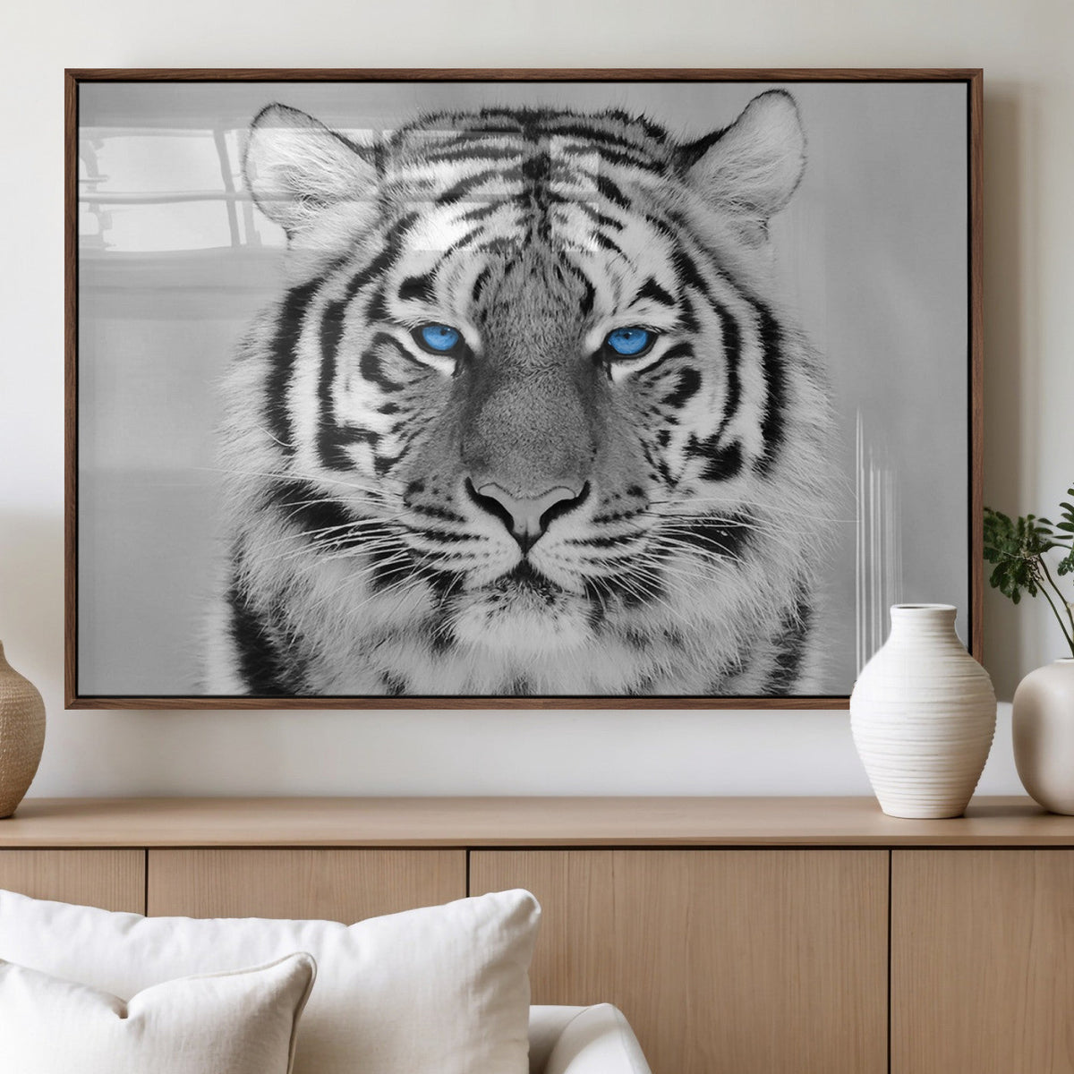 Black and White Tiger Wall Art Animal Canvas Print