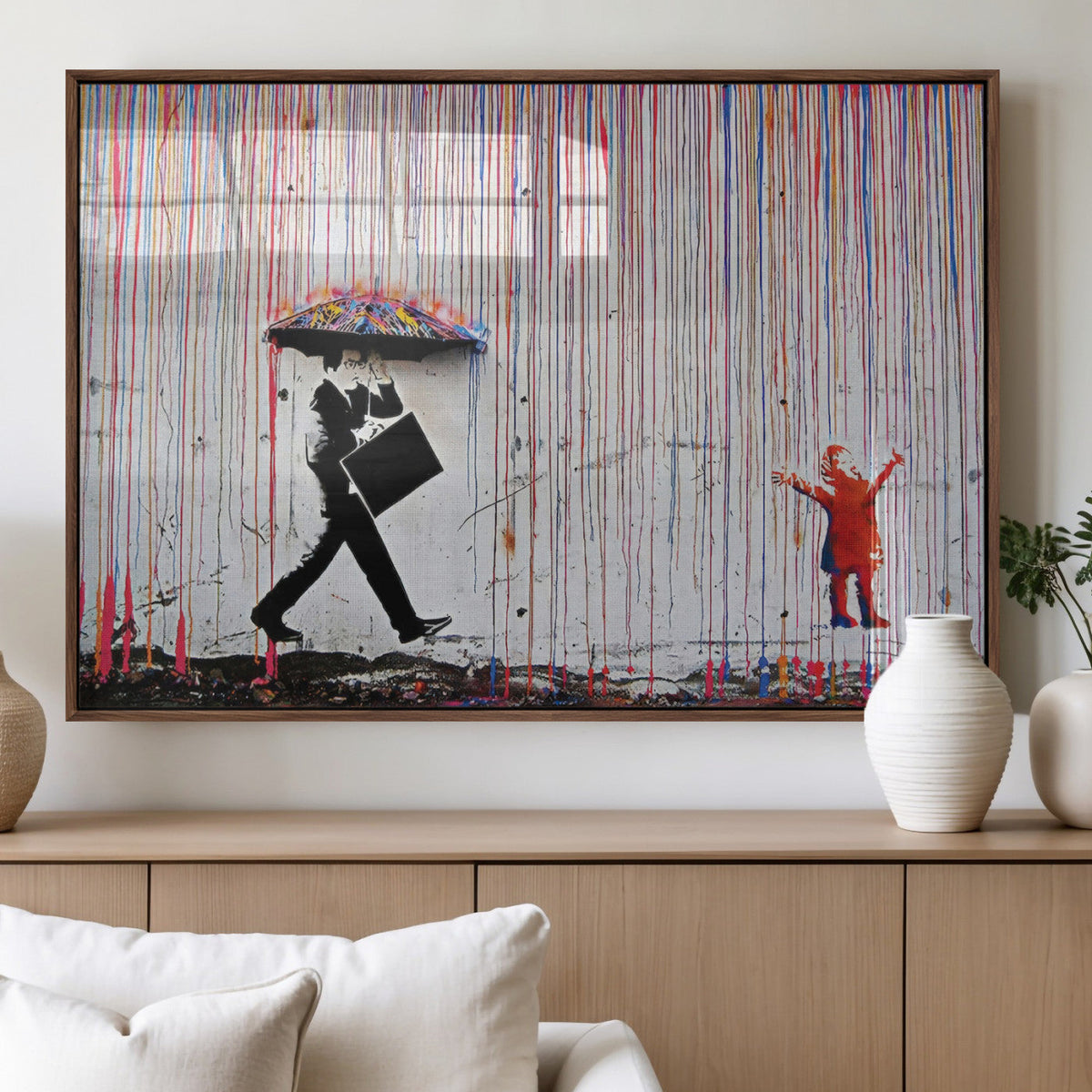 Banksy Wall Art Canvas Print, Framed Graffiti Art Picture