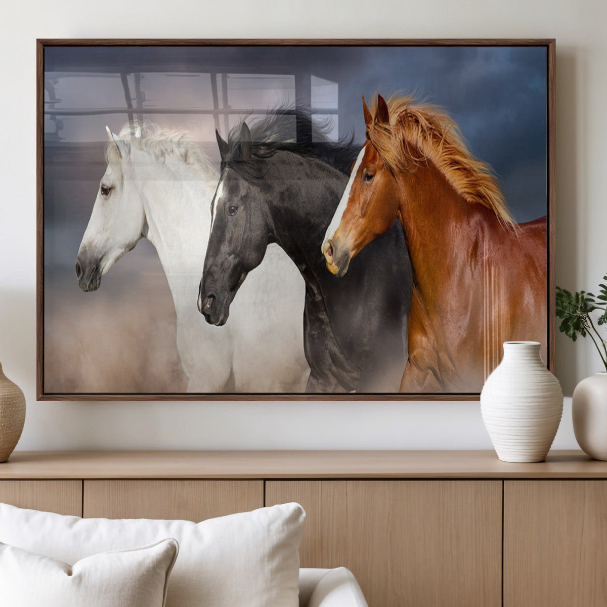 Animal Wall Art Three Horses Farmhouse Art Canvas, Framed