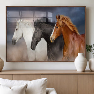 Animal Wall Art Three Horses Farmhouse Art Canvas, Framed