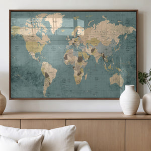 Classic World Map Canvas Print – Framed Vintage Map Wall