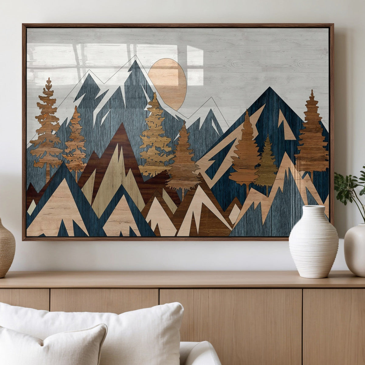 Abstract Wood Panel Effect Mountain Range Top Wall Art