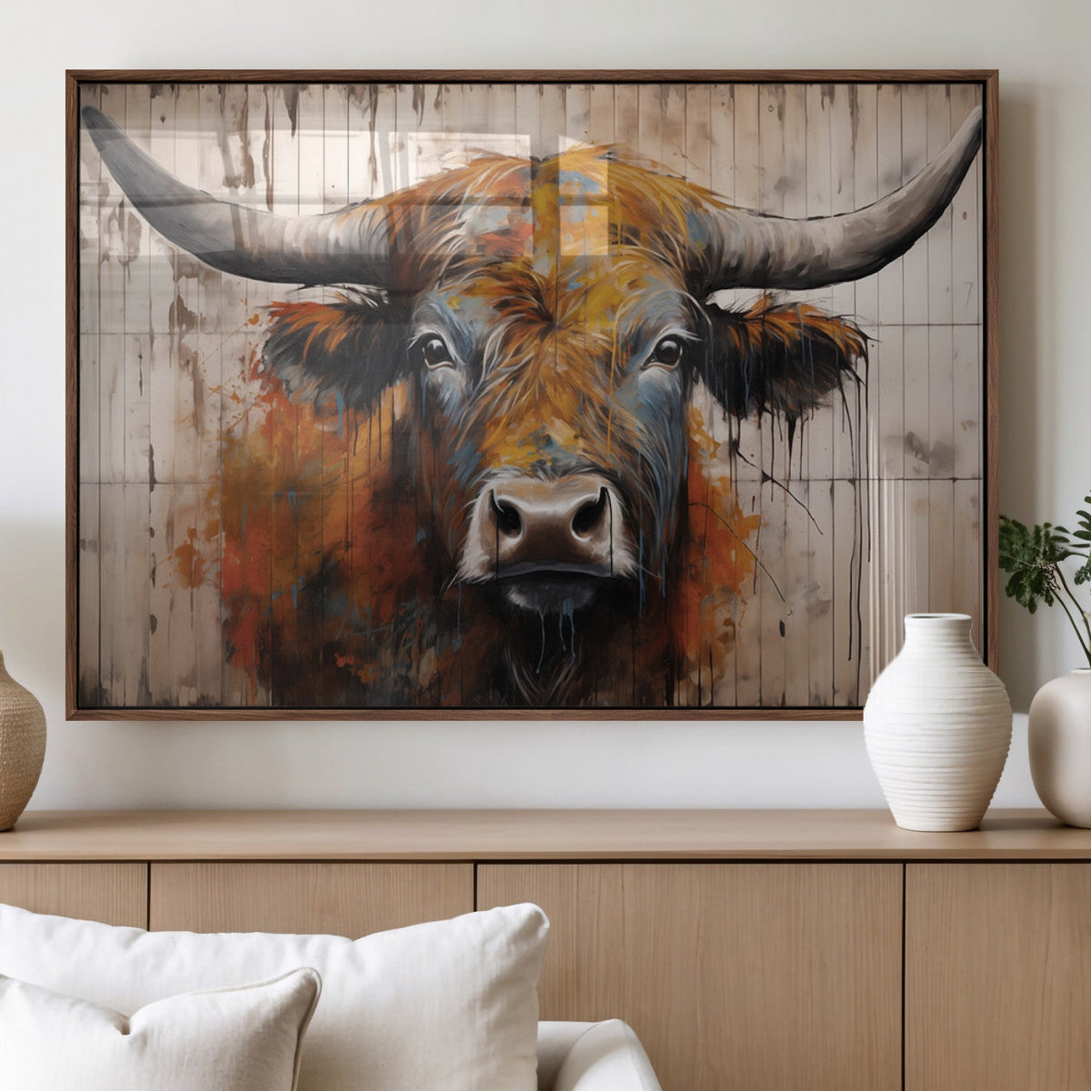 Abstract Bull Highland Cow Canvas Wall Art Print – Vibrant