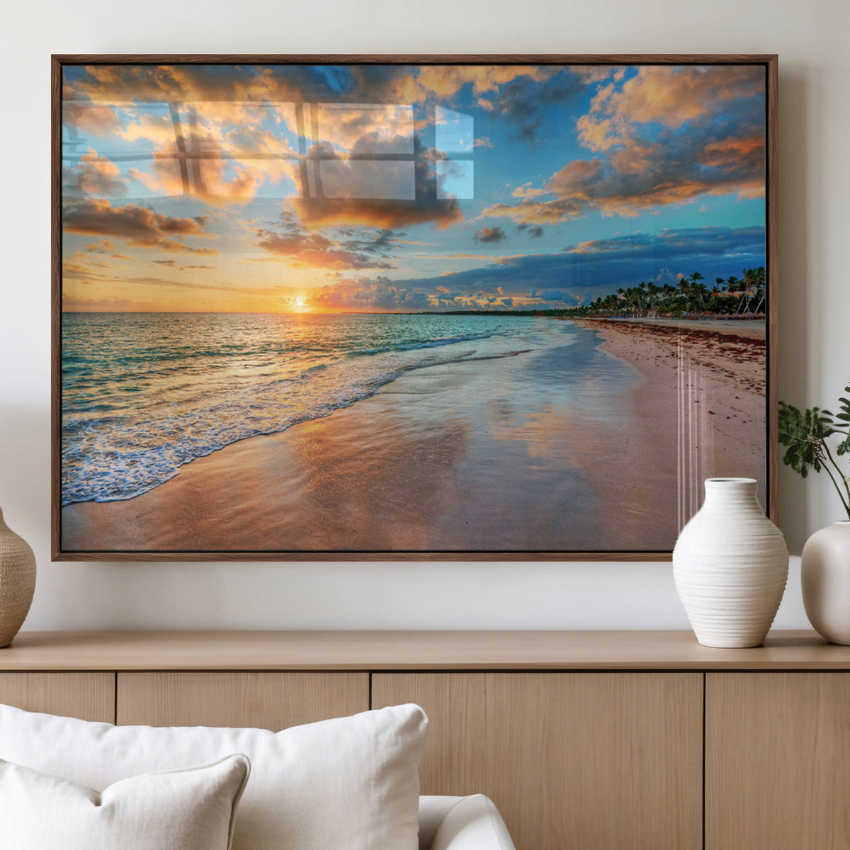 Serene Beach Sunset Wall Art | Coastal Ocean Canvas Print |