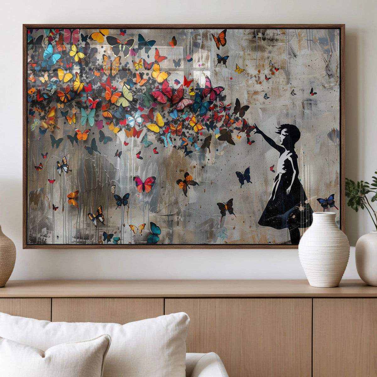 Banksy Wall Art - Banksy Girl and Butterfly Explosion Wall