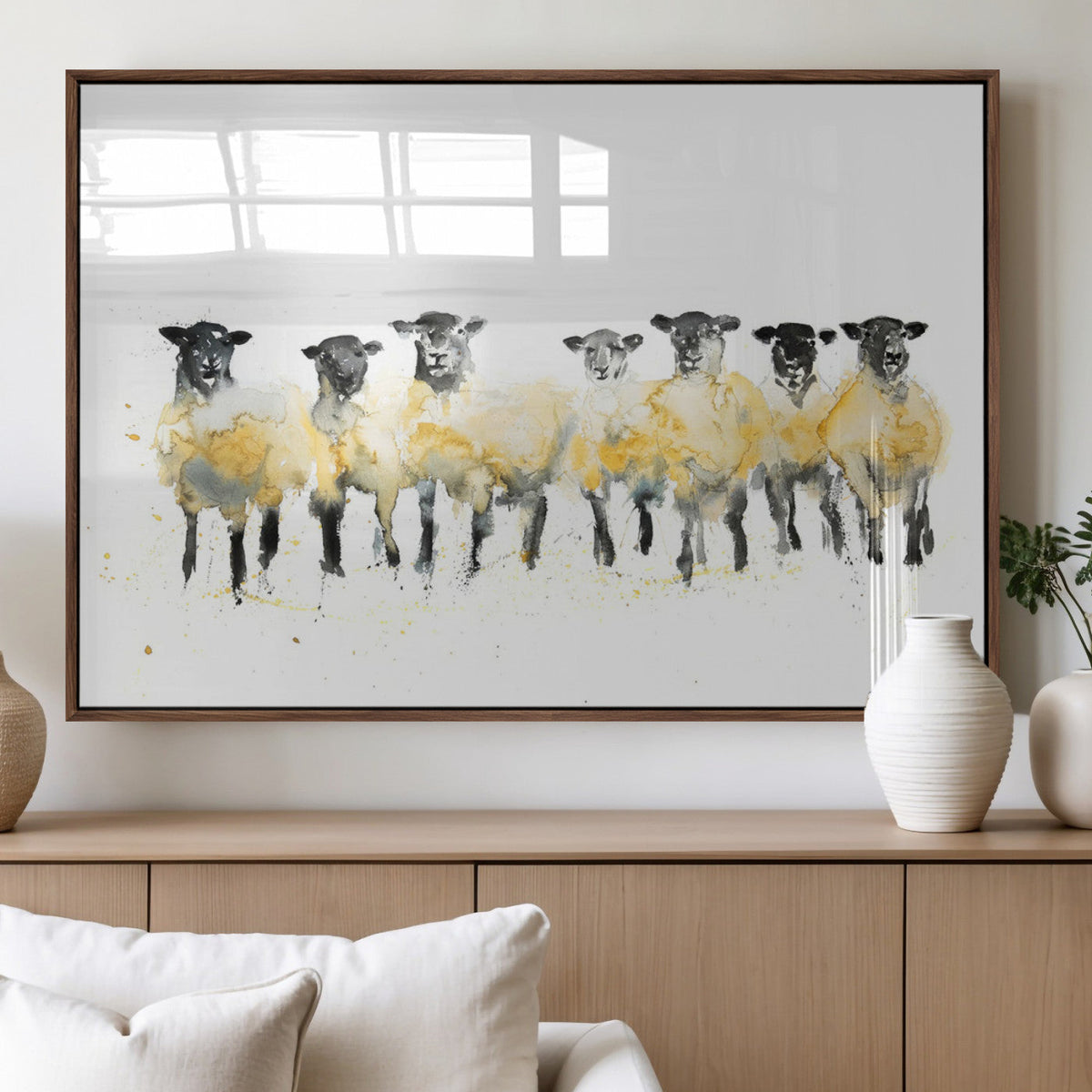 Farmhouse Wall Art Sheep Print | Ready to Hang Framed Canvas