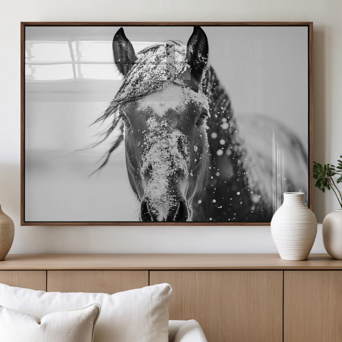 Western Wall Art | Black and White Winter Horse Wall Art |