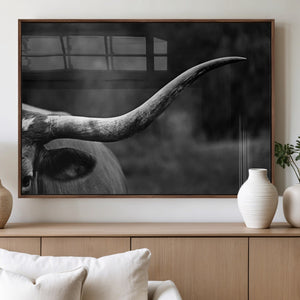 Cow Longhorn Wall Art | Black and White Print | Ready to