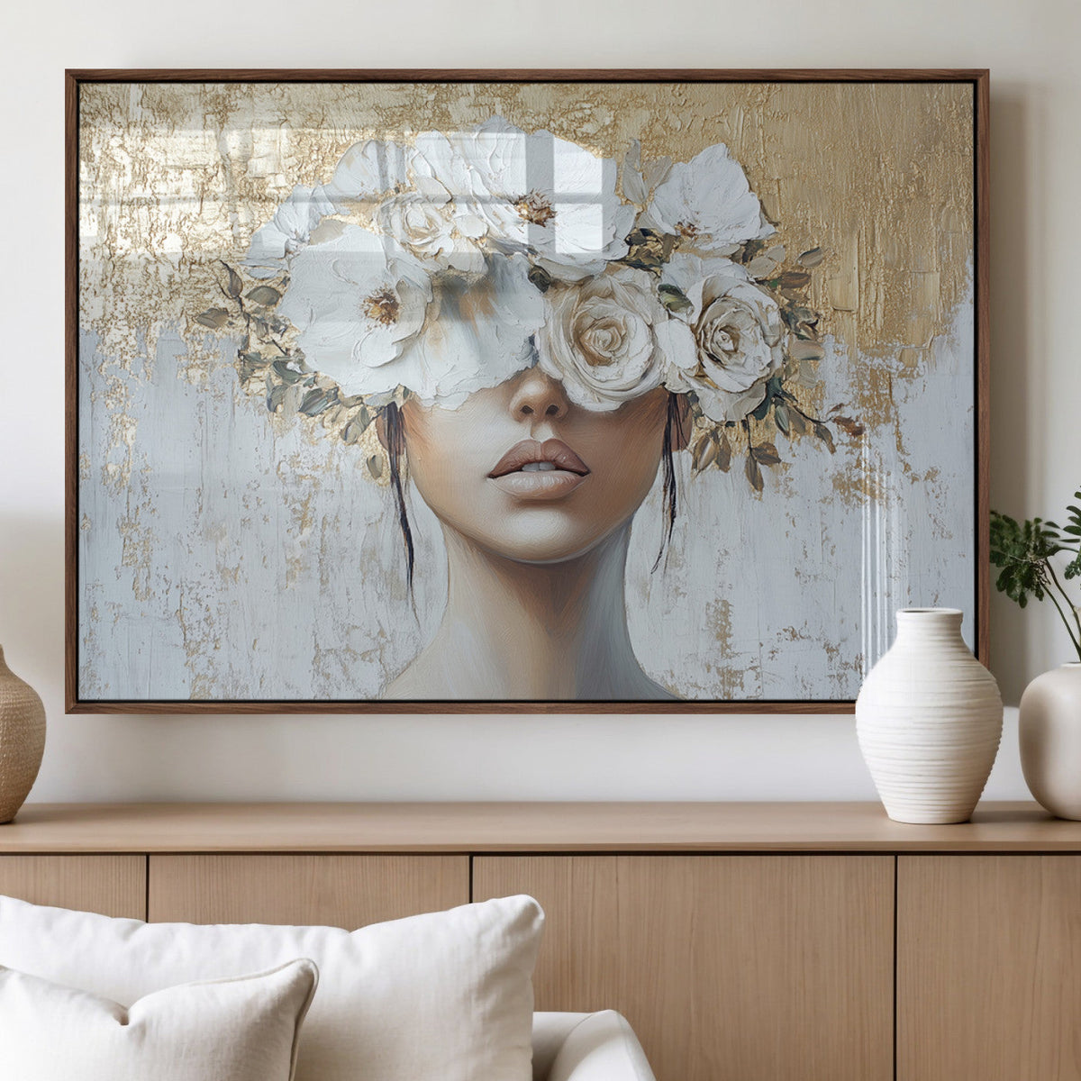 Golden Petal Wall Art - Canvas Print Flower Head Woman