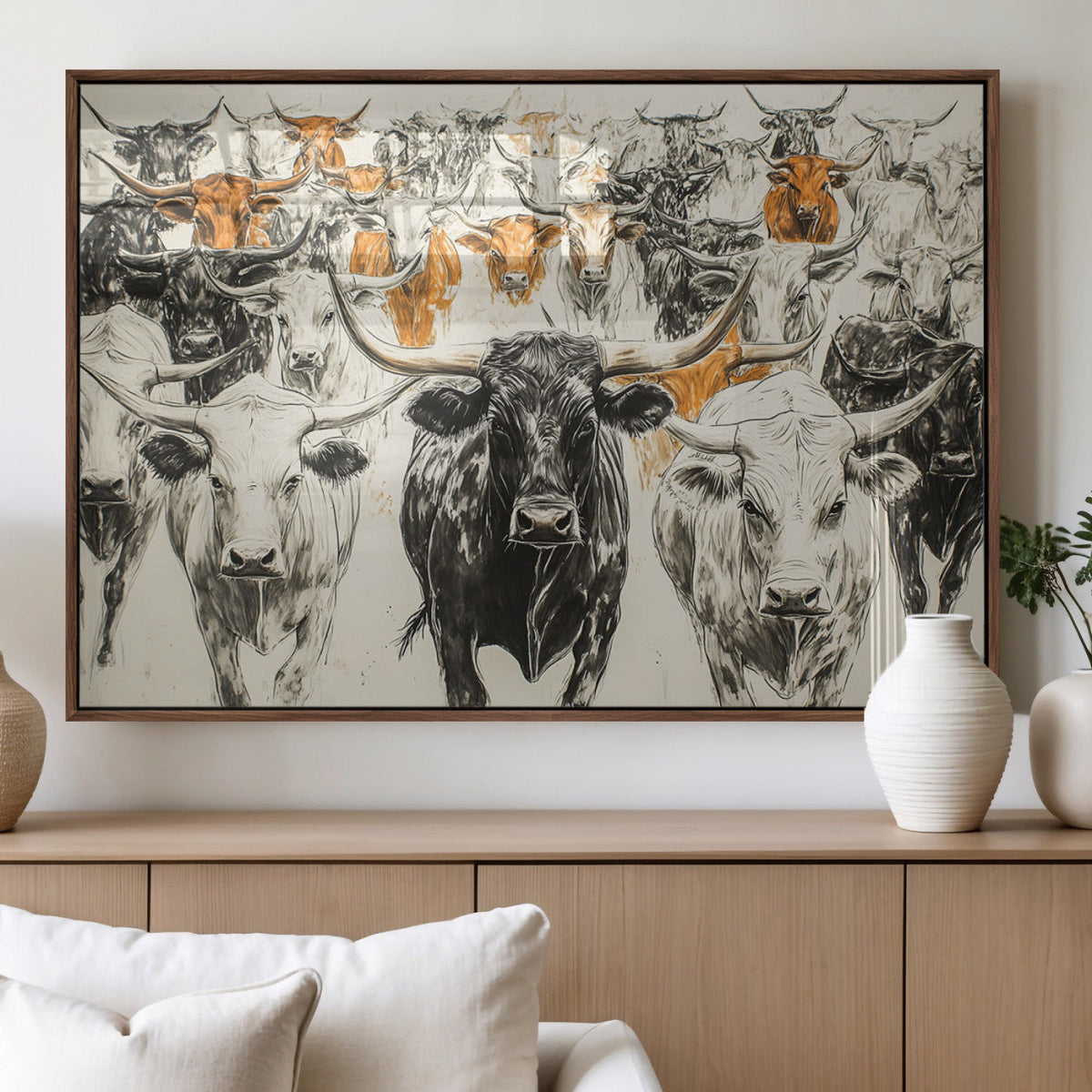 Texas Longhorn Wall Art Canvas Print – Herd Abstract Cow