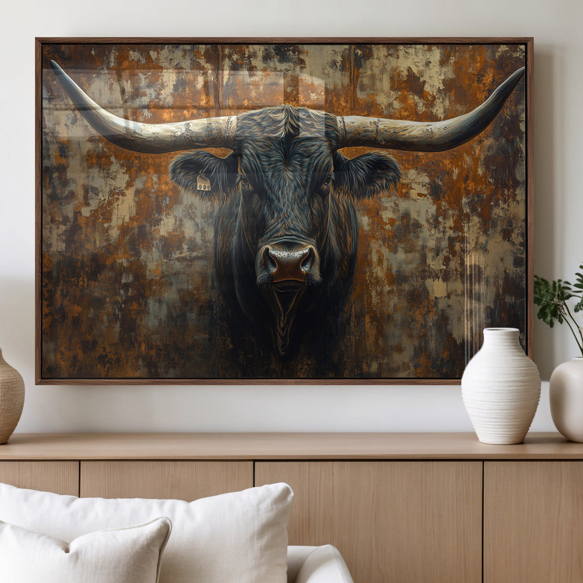 Longhorn Texas Cow Bull Wall Art | Rustic Farmhouse Canvas