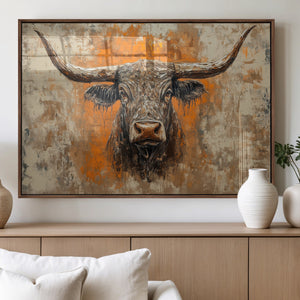 Abstract Cow Longhorn Bull Wall Art Canvas Print - Rustic