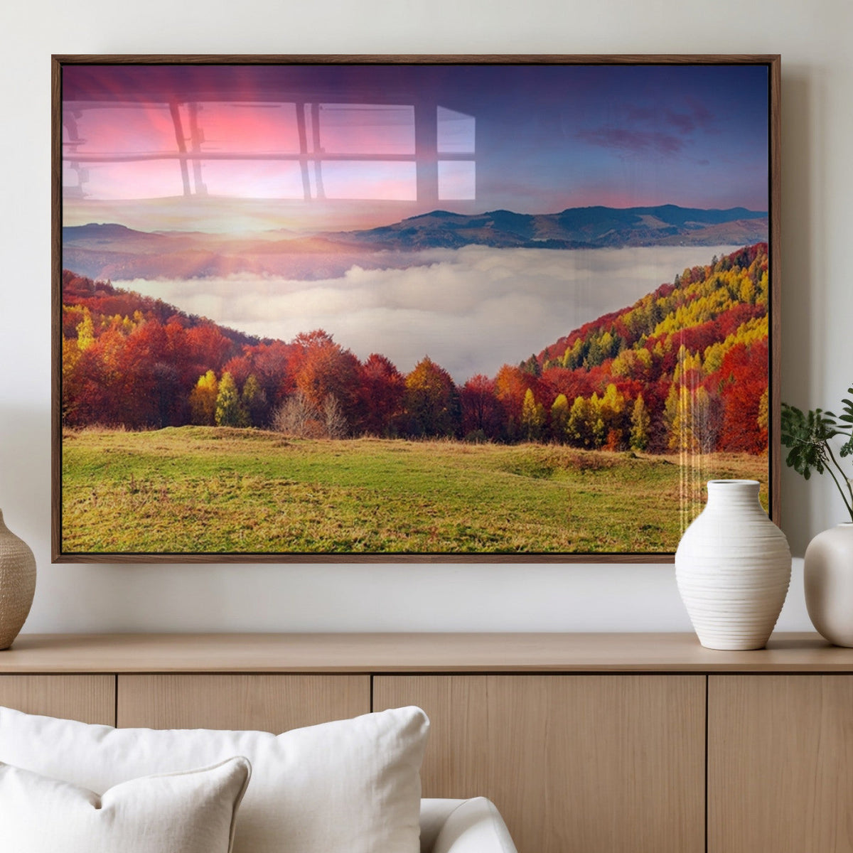 Autumn Mountain Foggy Landscape Wall Art Canvas Print |